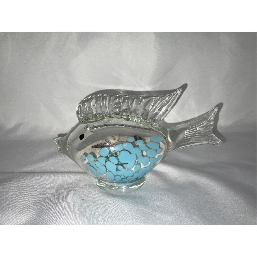 NEW ART GLASS CLEAR BLUE FIAH SAND GLOBE SEASHELL BEACH HOUSE DECOR FIGURINE